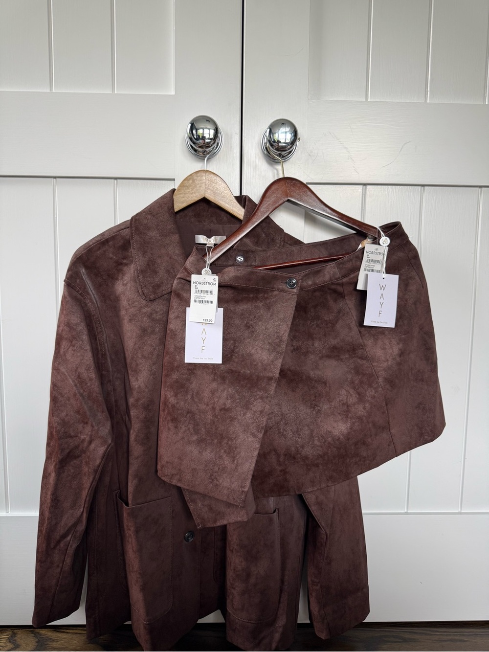 NWT WAYF Espresso Faux Suede Matching Jacket + Mini Skirt Set M